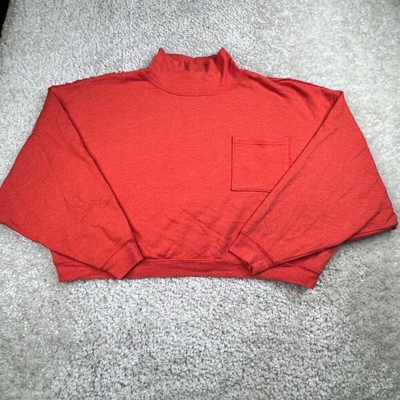 Free People Orange Cropped Pocket Sweatshirt Mock Neck - Picture 1 of 7